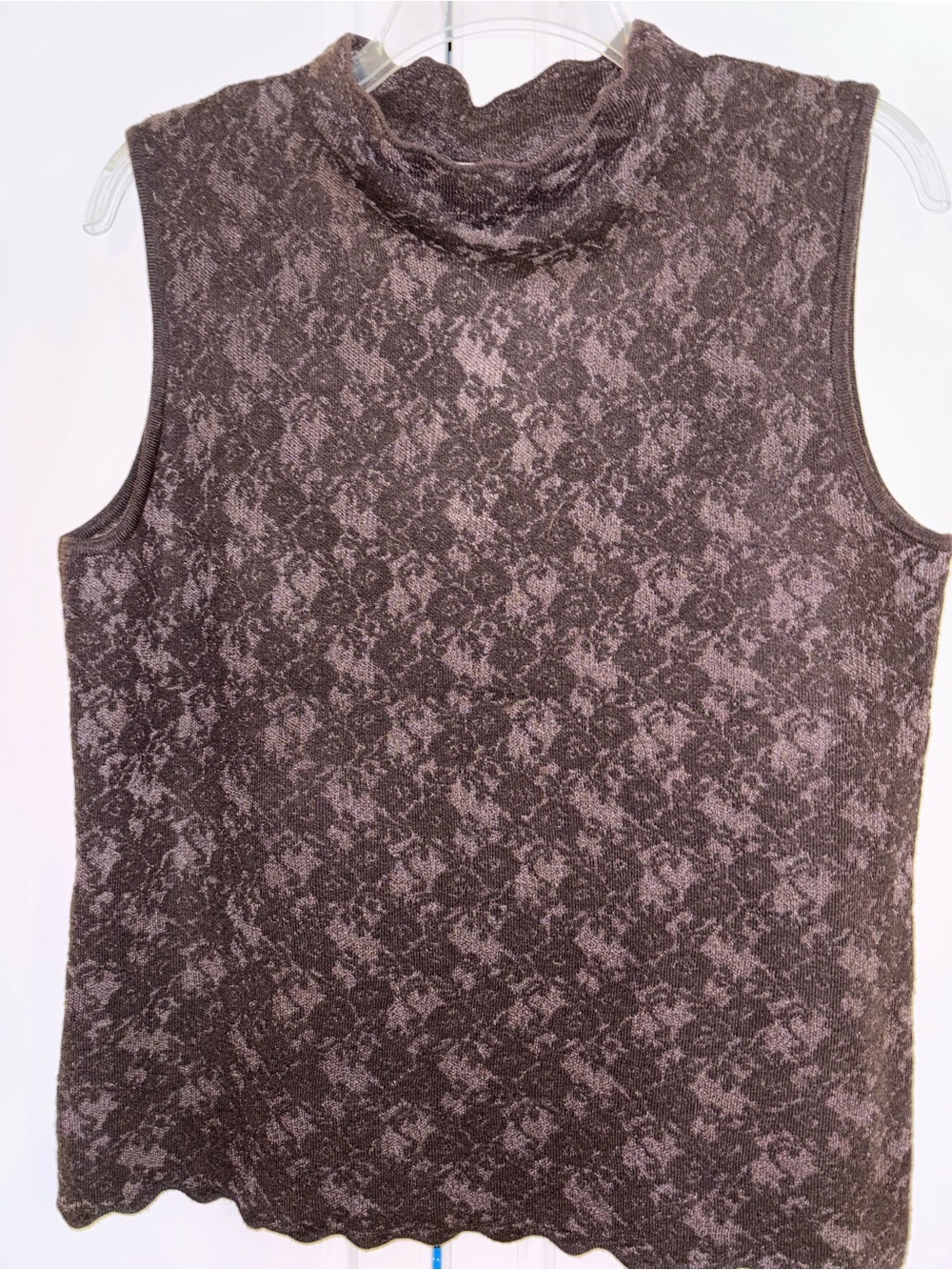 Sioni Black & Brown Patterned Sleeveless Mock Neck Top